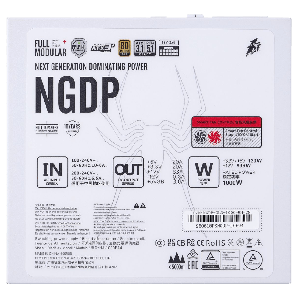 1STPLAYER NGDP 1000 Gold (ATX 3.1 PCIe 5.1, White)
