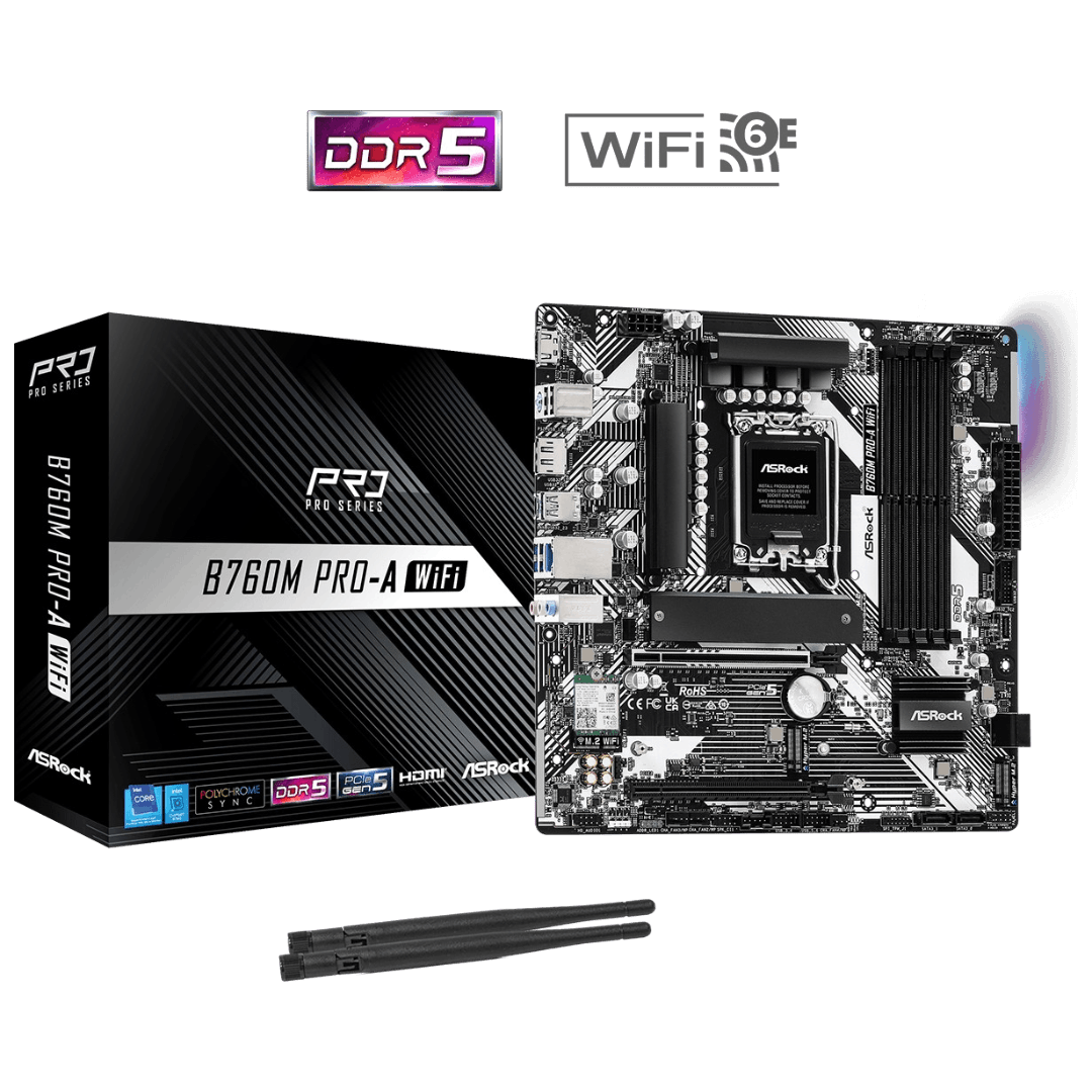 ASRock B760M Pro-A WiFi6E (LGA 1700, Micro-ATX)