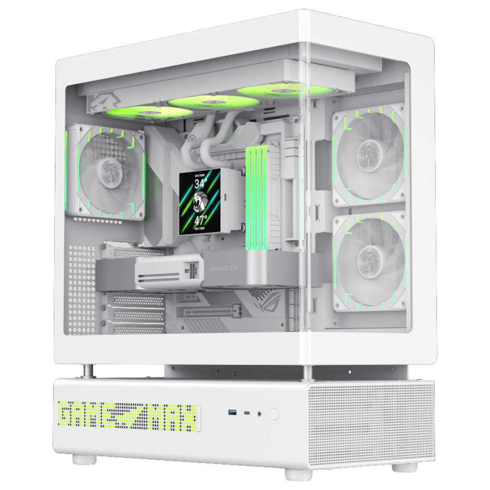 GAMEMAX N90 6F White (ATX, Top 360mm Radiator, Curved Glass, Split-chamber Design)