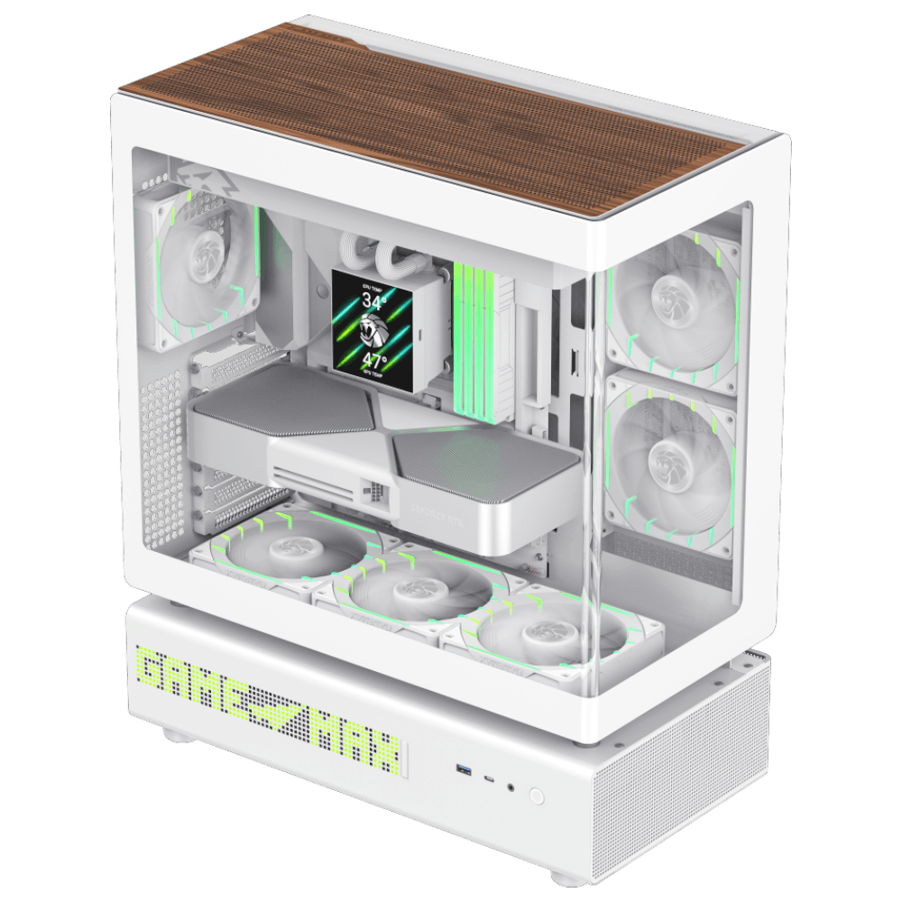 GAMEMAX N90 6F White (ATX, Top 360mm Radiator, Curved Glass, Split-chamber Design)