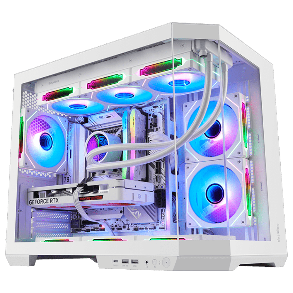 Segotep Lumi 3T 6F White (Micro-ATX, Top 360mm Radiator)