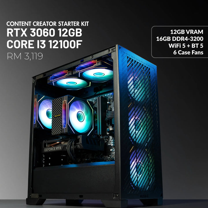 MUSH-E 301: RTX 3060 12GB + Core i3 12100F Workstation PC