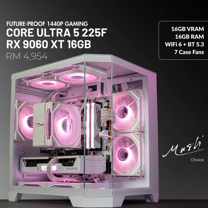 MUSH-E Frost: Core Ultra 5 225F + RX 9060 XT 16GB