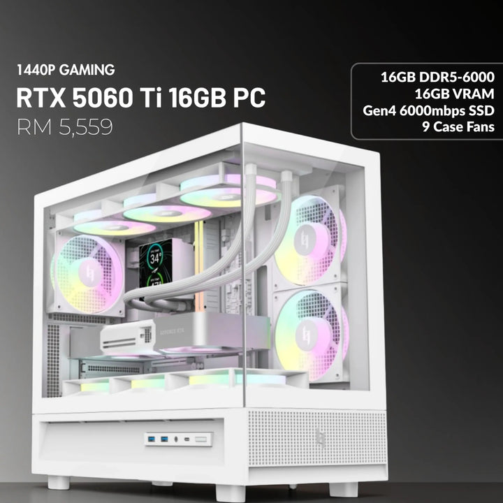 MUSH-E Frost: RTX 5060 Ti 16GB Gaming PC