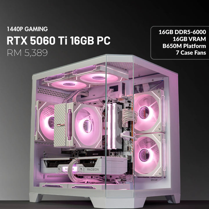 MUSH-E Frost: RTX 5060 Ti 16GB Gaming PC