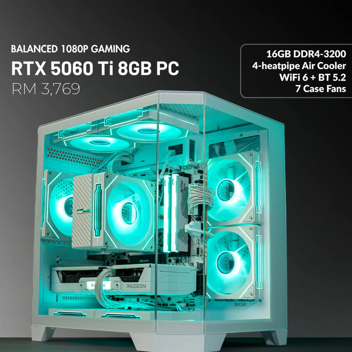MUSH-E Frost: RTX 5060 Ti 8GB Gaming PC