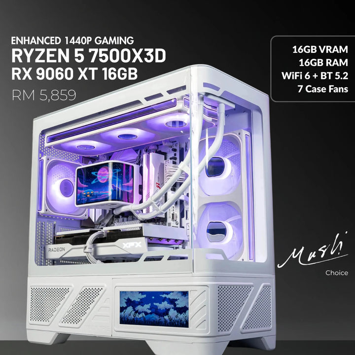 MUSH-E Frost: Ryzen 5 7500X3D + RX 9060 XT 16GB