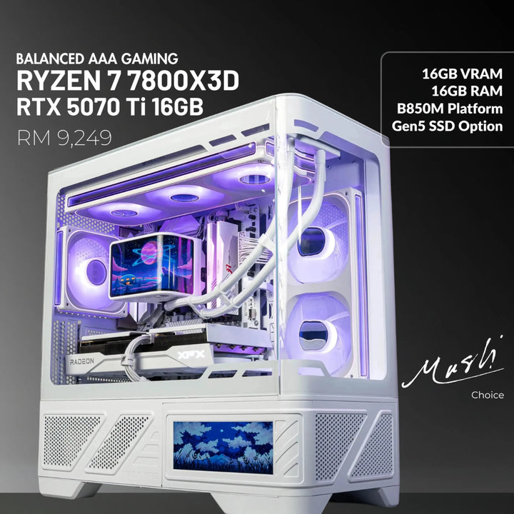 MUSH-E Frost: Ryzen 7 7800X3D + RTX 5070 Ti 16GB