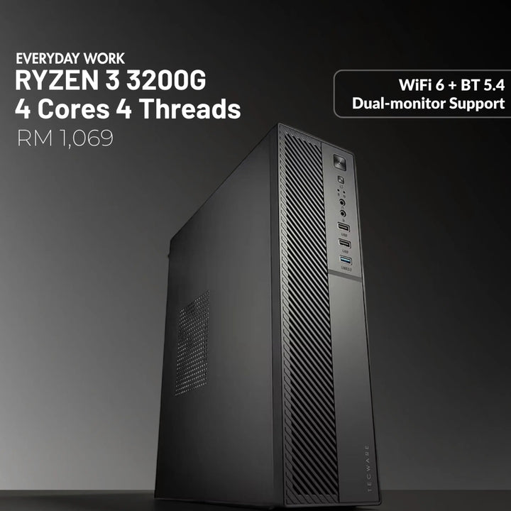 MUSH-E Office A3 WiFi: Ryzen 3 3200G, 8GB RAM, 128GB SSD (Customizable)