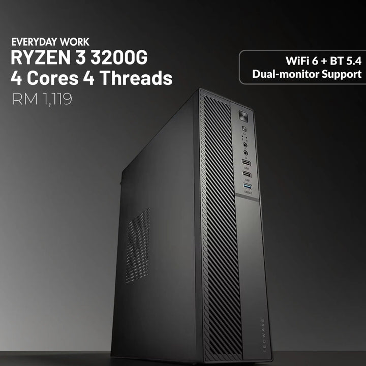 MUSH-E Office A3 WiFi: Ryzen 3 3200G, 8GB RAM, 128GB SSD (Customizable)