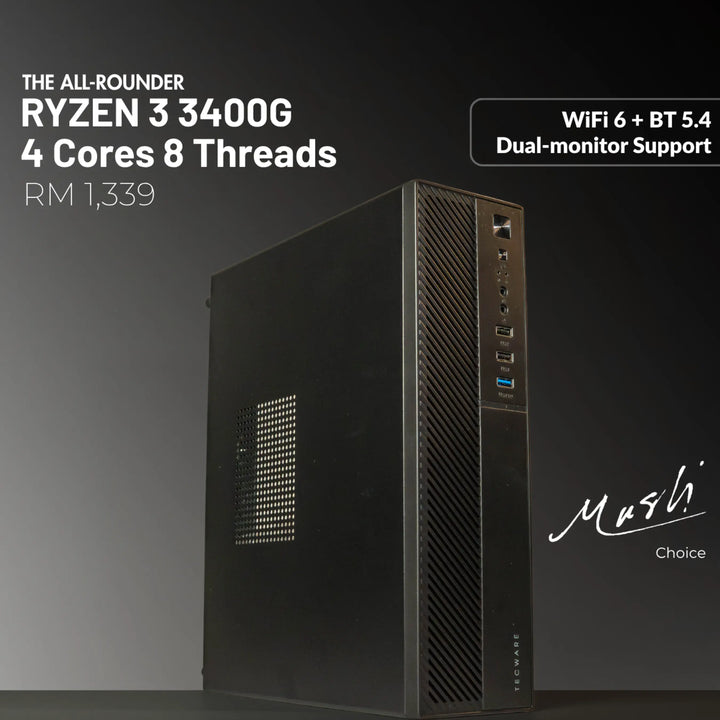 MUSH-E Office A3 WiFi: Ryzen 3 3400G, 8GB RAM, 256GB SSD (Customizable)