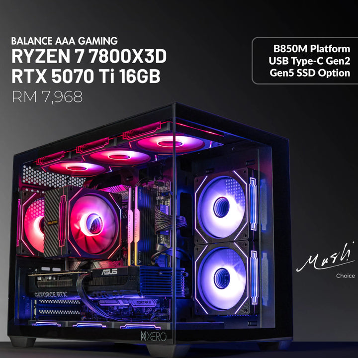 MUSH-E Showcase: Ryzen 7 7800X3D + RTX 5070 Ti 16GB