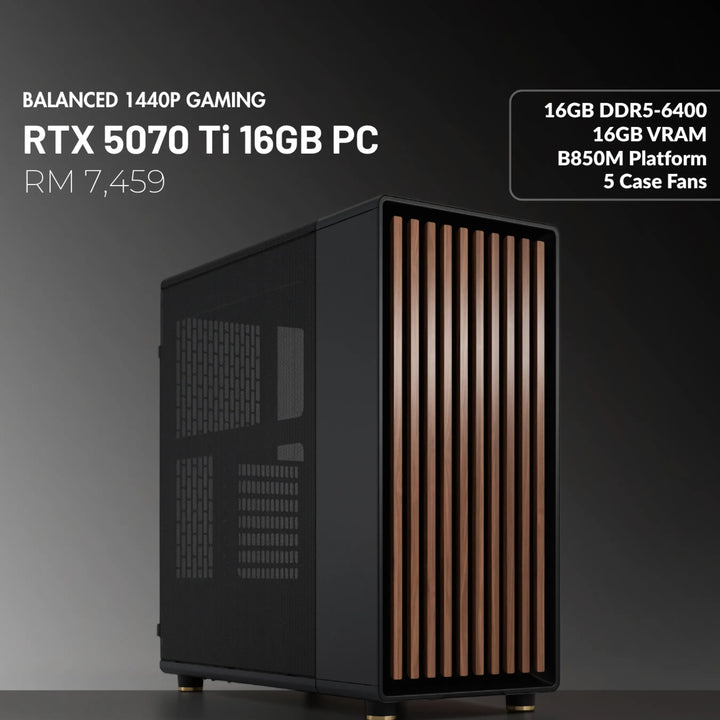 MUSH-E Wood: RTX 5070 Ti 16GB Gaming PC